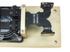 MCS 4009-0000G1 close-up of Port A waveguide junction showing printed label with Fo 12769 MHz and BW 36 MHz center frequency and bandwidth