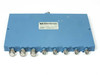 Merrimac PDM-81M-3.95G power divider – front-facing view showing all 8 SMA female output ports along bottom edge
