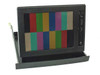 Videotek RMM-505B 15.4-inch rackmount pull-out LCD monitor shown open at an angle displaying color bar test pattern on a white background