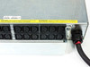 Techniques PT630D rear panel opposite end showing second bank of 12 IEC C13 output receptacles, caution label, and input cable connection point