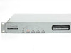 International Datacasting SFX3101R – front panel close-up showing SuperFlex DVB-S/DVB-S2 branding and Lock, Status, Control, Network, Options LED indicators