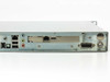 International Datacasting SFX3101R – rear panel right-section close-up showing dual RJ-45 Ethernet, expansion module bay, DB-15 connector, and F-type coaxial SAT input
