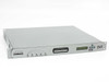 International Datacasting SFX3101R SuperFlex satellite receiver – front panel angled view showing DVB-S/DVB-S2 label, status LEDs, LCD display, and DV3 logo