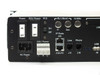 Americom AST3100 rear panel left section showing Power and ODU Power switches, WD switch, AC power IEC inlet, ODU Power terminal, Rx L-Band In/Out BNC, 10 MHz BNC, IP Ports 2/3, Line, Phone, and USB connectors