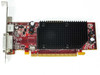 ATI Radeon B170 256MB low-profile PCIe card — angled top view showing full card length, heatsink, and bracket with DVI-I and S-Video ports