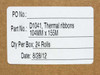 D1041 Thermal Ribbons 104MM x 155M box label showing Part No. D1041, Qty Per Box 24 Rolls, Date 8/28/12