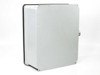 Stahlin J1614HW fiberglass enclosure closed exterior view showing latch and side conduit fitting