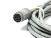 5-pin DIN female connector close-up showing five pin receptacles and metal housing on gray cable