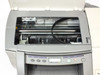 HP C2689A interior — top cover open showing print head carriage rail, 4-slot MIDS ink cartridge bay, and drive belt