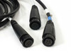 Close-up of three Enphase D380 inverter drop connectors — two female (black) and one female (blue ring) multi-pin locking connectors