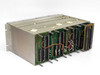 Det Tronics Model 880 mainframe rack – rear view showing four green PCB monitor boards with terminal blocks and wiring