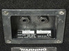 Yamaha S12Me rating plate closeup showing Model S12Me, 8 ohms, 250W PGM / 500W max, serial number 10243230, made in USA, with dual speakon-style input jacks
