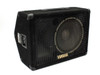 Yamaha S12Me SE Series 12-inch floor monitor – single unit front three-quarter view showing grille, woofer, and carpet covering