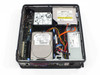 Dell OptiPlex 755 SFF interior — 160GB Deskstar HDD, DVD-RW optical drive, Dell power supply, and open expansion slots visible