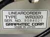 Graphtec WR3320 type label close-up: LINEARCORDER / TYPE WR3320 / SER. NO. 8084021 / GRAPHTEC CORP. / MADE IN JAPAN