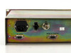 Newtec DVB RX 2060 – rear panel close-up showing IEC AC connector, ON/OFF switch, BNC IF port, DB9 alarm and monitor ports with QC PASSED sticker