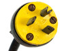 Mimir 515 power cord plug close-up – NEMA L6-20P yellow twist-lock plug, rated 20A 250V