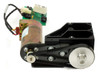 Full assembly showing Pittman motor, belt drive gear frame, and Exabyte SMD drive board mounted on top — opposite side view
