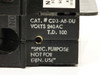 Heinemann CD3-A8-DU rating plate closeup showing CAT# CD3-A8-DU, 240VAC, T.D. 100, and Spec Purpose Not For Gen Use marking