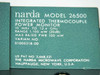 Narda 26500 label closeup – shows Model 26500, Integrated Thermocouple Power Monitor, 10 MHz to 12.4 GHz, Range 1-100 mW (20dB), Max Rated Pwr 100 mW, Varian No. 01000218-00, US Pat No 3,668,521, Narda Microwave Corporation Hauppauge New York USA