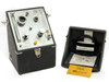 Alnor 7000U Dew Pointer front view in open black carrying case alongside lid showing filter disc, tubing, and accessory card