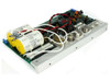 01-003859 Rev AC Switch Neg Assembly PCB board – opposite angled view showing two yellow Sprague 10uF 400V film capacitors and aluminum heatsink rail