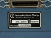 IntraAction Corp label on DFE-404C4 showing model DFE-404C4, serial number 803940, voltage 115/230VAC, manufactured in Bellwood Illinois USA