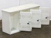 Bradley Corp Lenox locker bench – front view with all three doors open revealing interior compartments and hasp hardware