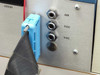 Hughes 2500 Die Bonder J2050 utility panel showing AIR and dual VAC pneumatic fittings with blue connector accessory