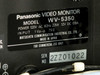 Panasonic WV-5350 Video Monitor rear label – 120V AC 60Hz 23W, 12V DC 0.9A, 1Vp-p 75 Ohm input, Made in Japan, S/N 2ZZ01022