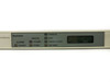 Adaptive Broadband SDM-2020 satellite modulator – front panel indicator section close-up showing Power On, Sync, Transmitter On, Test Mode status LEDs and LCD display