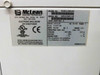 McLean Cooling Technology T150116G120 Electronic Enclosure Air Conditioner nameplate showing model, serial, volts 100/115, Hz 50/60 Phase 1, FLA 3.0/3.6A, R134A refrigerant, 800 BTU cooling, 235W heating