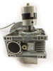 W-Gear NMRV worm gearbox side view showing rating plate label and output shaft with hollow bore flange face