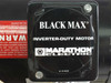Marathon Electric BLACK MAX Inverter-Duty Motor nameplate label close-up on junction box cover