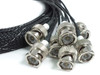 Eight BNC male connectors fanned out from the HP Z2220-61602 breakout cable harness, braided black sleeving