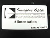 Imagine Optic Alimentation PSU label — brand logo, Alimentation model designation, serial number AL-B157