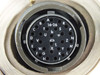 Close-up of 16-26 multi-pin circular connector face showing lettered pin positions A through Z on black insert