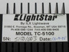 ILX Lightwave LightStar TC-5100 rear label closeup showing manufacturer name, Bozeman MT address, model number TC-5100, serial number, and date 12-4-95