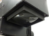 OAI TriSol Solar Simulator output port close-up showing large collimated Fresnel/condenser lens assembly inside the bottom output aperture