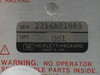 HP 8568A serial number label showing SER 2216A01989, OPT 001, Hewlett-Packard Made in USA