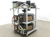 Staco 30M6020-2P motorized variable autotransformer — front-left angled view showing two stacked toroidal cores, motor drive assembly on top shelf, Staco fuse blocks, and control wiring on open-frame rack