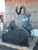 Beach Russ 615-325 RP1 Dry System vacuum pump — right-side view showing oil separator tank with asset tag labels, large flanged inlet, belt-guard, and skid base
