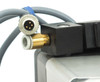 VAT 26432-KA41-0001 solenoid closeup — 4-pin M12 circular connector and brass push-to-connect pneumatic port on actuator