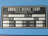 Unholtz-Dickie MA250-110 control cabinet nameplate – Model MA250-110, Serial 2314, Date 8/91, 115V 8A 1-Phase 60Hz and 208V 26A 3-Phase 60Hz