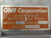 GNB Corporation G10PSORPX nameplate label showing manufacturer address in Hayward CA, date MFR 781, serial number 10-39, and model number G10PSORPX