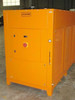 Deltatherm RKV 11.2 orange chiller rear view showing brass water inlet/outlet connections and mesh condenser panels