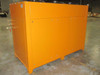 Deltatherm RKV 11.2 orange chiller side view showing refrigerant piping, service valves, and bolted panel construction