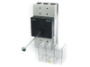Siemens HMX3B600 600A 3-Pole MCCB front view with clear plastic enclosure shroud and operating handle attached
