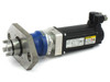 Rexroth MSK040B servo motor with Wittenstein Alpha SP075S gearbox and stainless steel vacuum flange — front right angle view