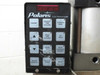 Polaris Electronics Corp control panel close-up – keypad showing Standby, Squeeze Time, Weld Time, Hold Time, Percent Power, Index, Weld Schedule Memory, and Counter Reset buttons with LED display